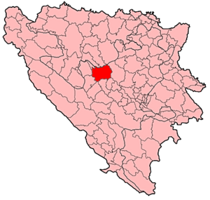 Location of Travnik within Bosnia and Herzegovina.