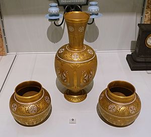 Vases with Celtic motifs, c. 1900, Caneware with raised gilding - Wedgwood Museum - Barlaston, Stoke-on-Trent, England - DSC09722