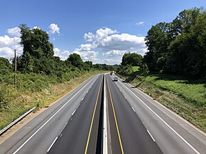 2022-08-31 12 53 44 View east along Interstate 76 (Pennsylvania Turnpike Philadelphia Extension) from the overpass for North Milford Road in Upper Uwchlan Township, Chester County, Pennsylvania
