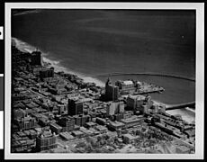 Aerial view of the Long Beach Municipal Auditorium and surrounding area circa 1930