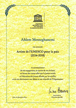 Ahlem Mosteghanemi's UNESCO Artist for Peace title