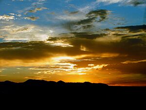 Blue Sky over burnt horizon in Landers, California, USA