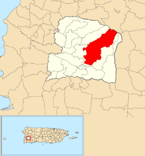 Location of Caín Alto within the municipality of San Germán shown in red