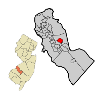 Gibbsboro highlighted in Camden County. Inset: Location of Camden County highlighted in the State of New Jersey.