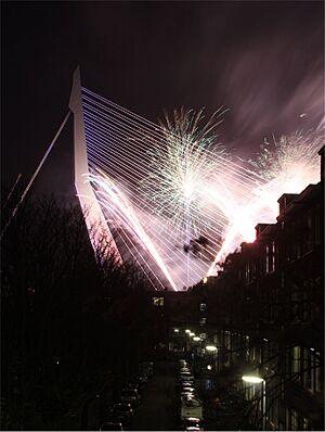 Erasmusbrug met nieuwjaarsvuurwerk
