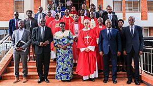 HE Jessica Alupo Chief Justice Alfonse Owiny Dollo Rt Hon Amama Mbabazi and other dignitaries pause for a group photo after Red Mass and the launch of CLASI activities at St Augustine Institute Nsambya