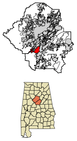 Location of Helena in Jefferson County and Shelby County, Alabama.
