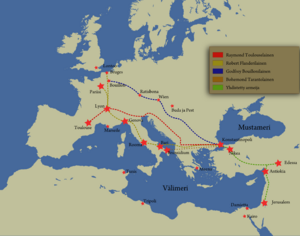 Map of First Crusade - Roads of main armies-fi
