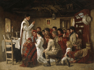 Mass in a Connemara Cabin by Aloysius O'Kelly (1883)