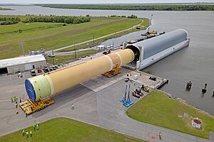 NASA Rolls Out Artemis III Moon Rocket Core Stage (MAF 20260420 CS3 Rollout UAS33)