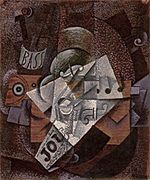 Pablo Picasso, 1913, Bouteille, clarinette, violon, journal, verre