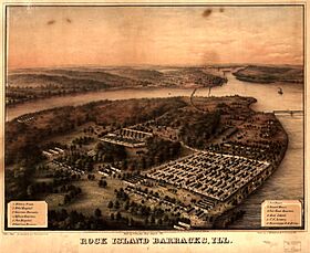 Perspective drawing of the prison for Confederate soldiers at Rock Island