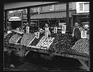 Pike Public Market - vegetable vendor daystalls - 1917