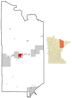 Location of the city of Virginiawithin St. Louis County, Minnesota