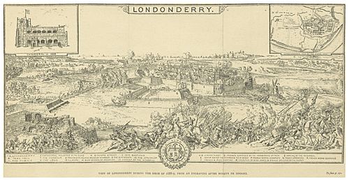 WALKER(1893) p187 VIEW OF LONDONDERRY DURING THE SIEGE OF 1688-89