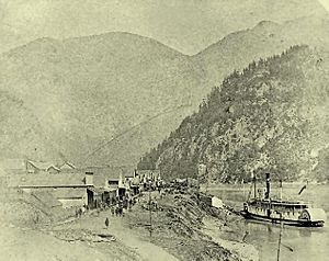 Front Street, Yale, British Columbia circa 1882 during the construction of the Canadian Pacific Railway.