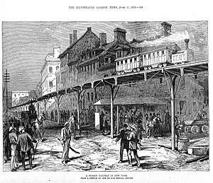 A Street Railway in New York - 1876 engraving