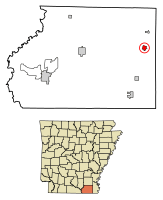 Location of Portland in Ashley County, Arkansas.