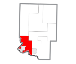 Location within Dickinson County (red) and the administered community of Quinnesec (pink)