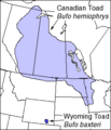 Canadian and Wyoming Toad Ranges
