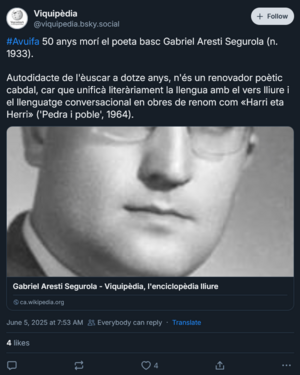 Catalan Wikipedia bluesky post