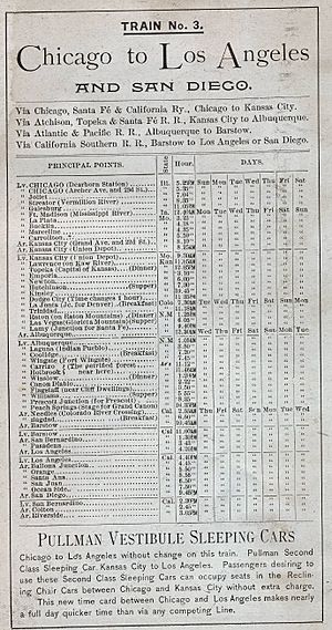 Chicago-LA-SanDiego timetable, 1889