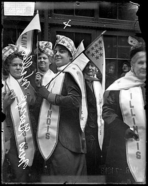Clara Welles in Chicago, preparinig to leave for the Suffrage March in Washington, D.C., March 1913