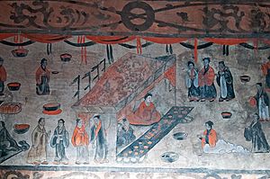 Dahuting tomb banquet scene, mural detail, Eastern Han Dynasty