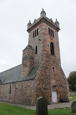 Dirleton Kirk tower including the ancient stair tower on north