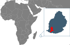 Map showing the location of Mauritius, and island in the Indian Ocean