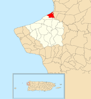 Location of Espinar within the municipality of Aguada shown in red
