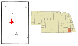 Gage County Nebraska Incorporated and Unincorporated areas Beatrice Highlighted.svg