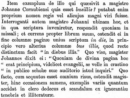 Giraldi Cambrensis relatio ludibrii Johannis Cornubiensis de lectione BUSILLIS