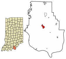 Location of Corydon in Harrison County, Indiana.