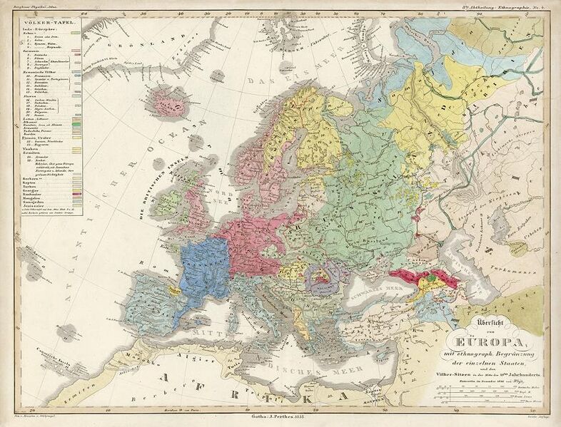 Heinrich Berghaus. Europe, Ethnographic, 1855