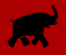 A black elephant on a red background