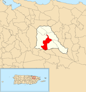 Location of La Gloria within the municipality of Trujillo Alto shown in red