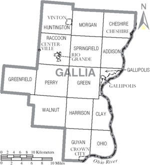 Map of Gallia County Ohio With Municipal and Township Labels