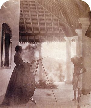 Marianne North in Mrs Cameron's house in Ceylon, by Julia Margaret Cameron