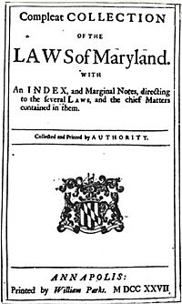 Maryland Laws 1727