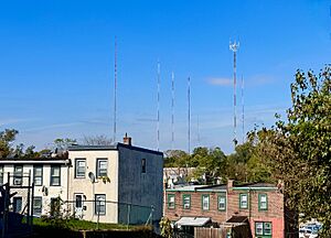 Radio and TV antenna tower farm in Roxborough, Pennsylvania