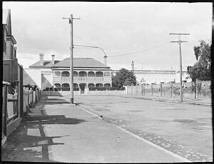 Residence of the Governor of the Hobart Gaol, at the end of Melville Street, known colloquially as Martin's Mistake. (c.1905)