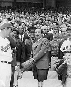 Richard Nixon throwing out opening pitch at Senators game, 1969