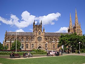 A view of St Mary's Cathedral from Hyde Park