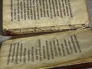 The St Cuthbert Gospel of St John. (formerly known as the Stonyhurst Gospel) is the oldest intact European book. - Sewing (Add Ms 89000)