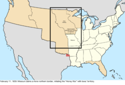 Map of the change to the United States in central North America on February 11, 1839