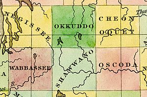 1842 map, showing Montmorency County as Cheonoquet, the county's name from 1840 to 1843.