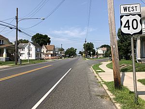 2018-08-15 11 56 54 View west along U.S. Route 40 (Chestnut Street) just east of Oak Street in Elmer, Salem County, New Jersey