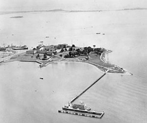 Aerial view of Castle Island, Massachusetts in World War II