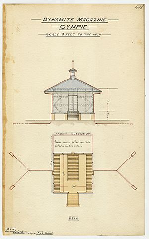 Architectural drawing of the Dynamite Magazine, Gympie, 26 June 1885